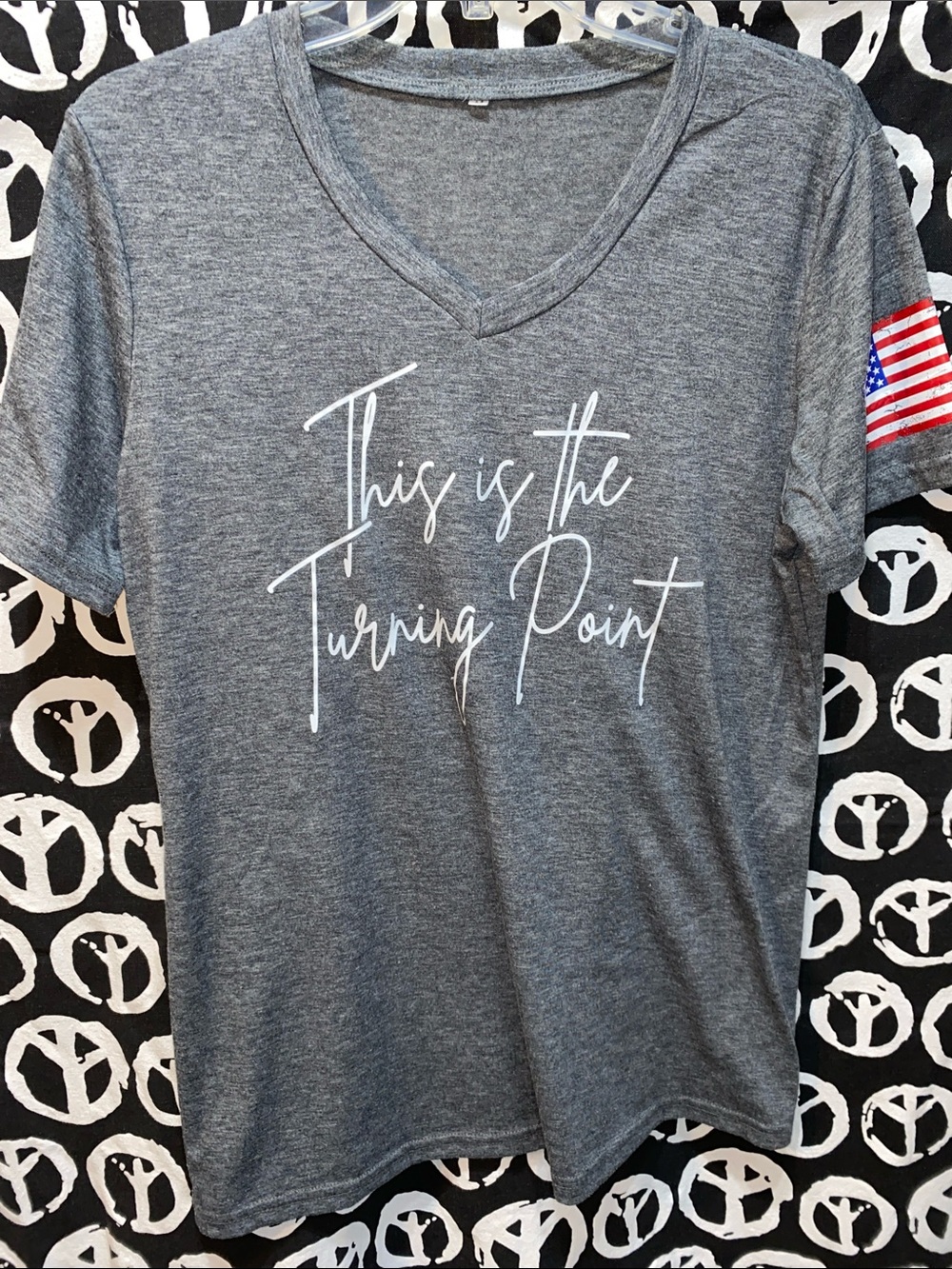 MEN VTG GREY/PATRIOTIC GRAPHIC TEE SHORT SLEEVE COTTON SZ M
